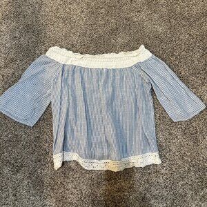 Aerie Blue and White Striped Off-Shoulder Top